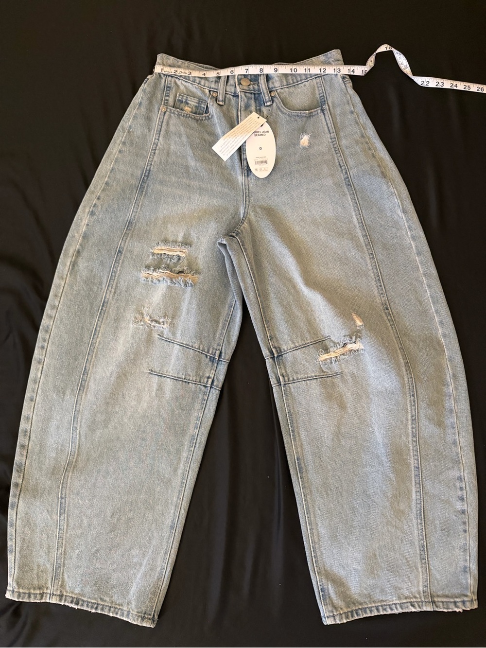 Scoop High Rise Barrel Jeans Distressed Light Wash NWT Size 0 - Picture 3 of 7
